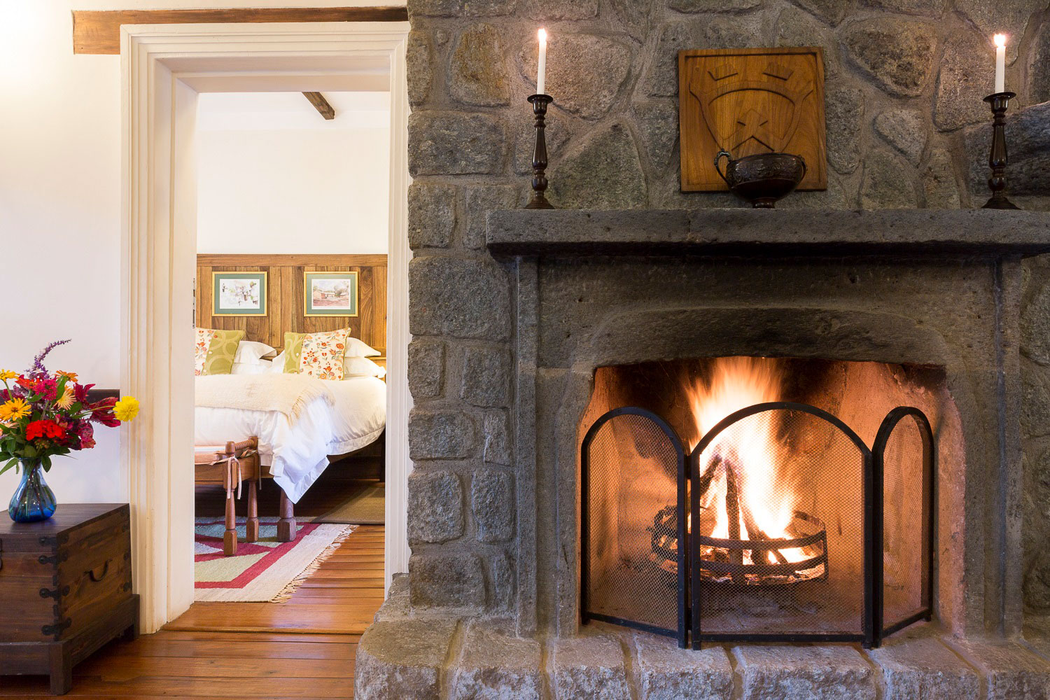 Gibbs Farm Ngorongoro main house fireplace