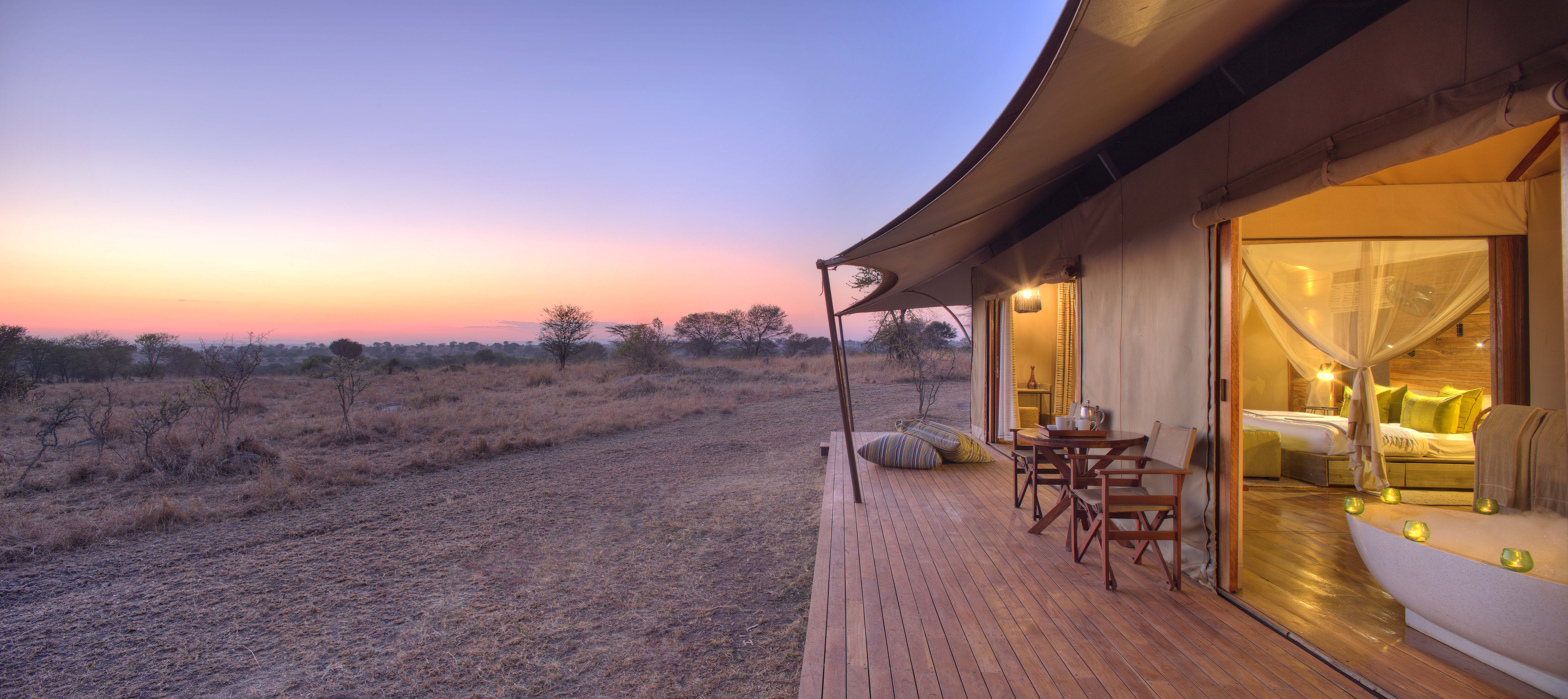 Sayari Tented Camp guest room at sunset